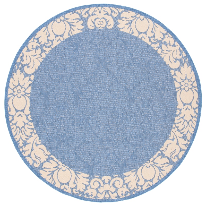 SAFAVIEH Courtyard Peggie Indoor/ Outdoor Patio Backyard Rug - 6'7" Round - Blue/Natural