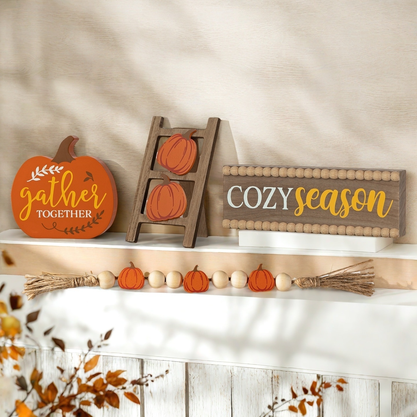 Glitzhome 10.75"W Set of 4 Fall Wooden Pumpkin Signs Table Decor