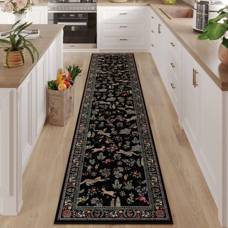 Kitchen Runner Rug Non Slip 2'x10' Long Washable Rugs - 120"L x 24"W - Black