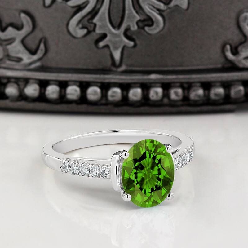 Auriya 2ct Fancy Oval Peridot and Diamond Engagement Ring 1/6ctw 14k Gold