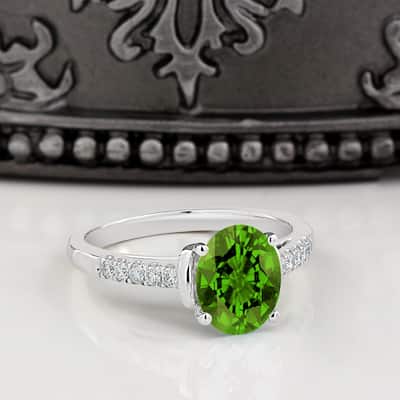 Auriya 2ct Fancy Oval Peridot and Diamond Engagement Ring 1/6ctw 14k Gold