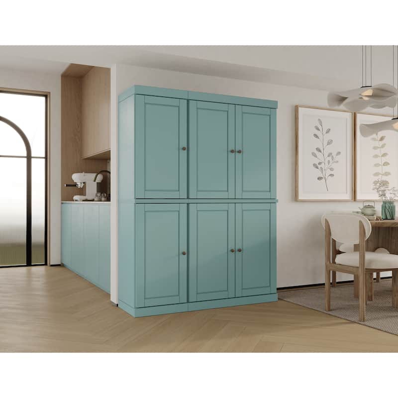 Palace Imports 100% Solid Wood Pantry Cabinet, Raised Panel Doors, Adjustable Shelves, 48.5" Wide, 71.5" Tall - 48.5" x 71.5" - Aqua