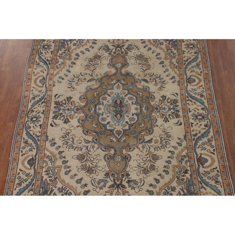 Tabriz Persian Vintage Rug Hand-Knotted Traditional Wool Carpet - 6'5"x 9'7"
