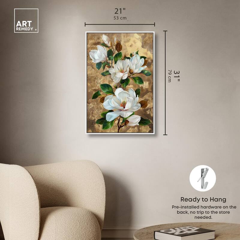Guilded White flora Canvas by Art Remedy
