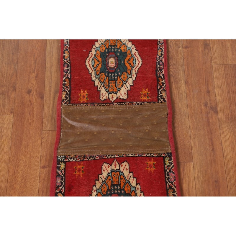 Red Geometric Saddle Bag Persian Accent Rug Hand-Knotted Wool Carpet - 1'1" x 2'7"