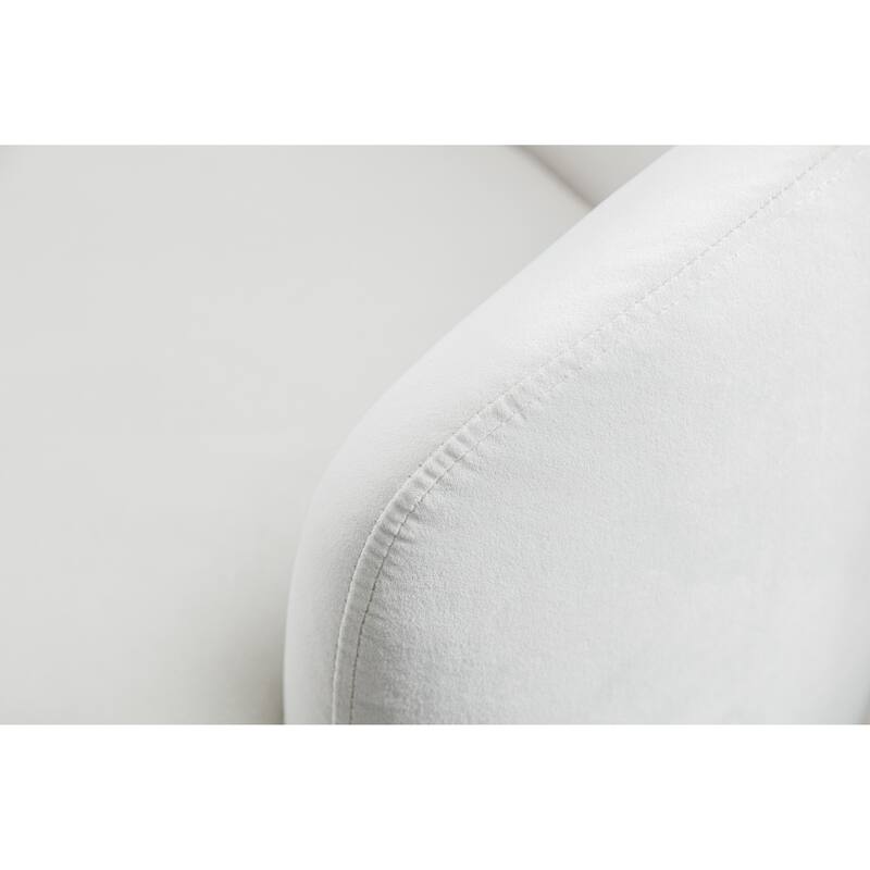 White Velvet Modern 25.6" Upholstered Swivel Barrel Chair with Black Powder Coating and Metal Ring