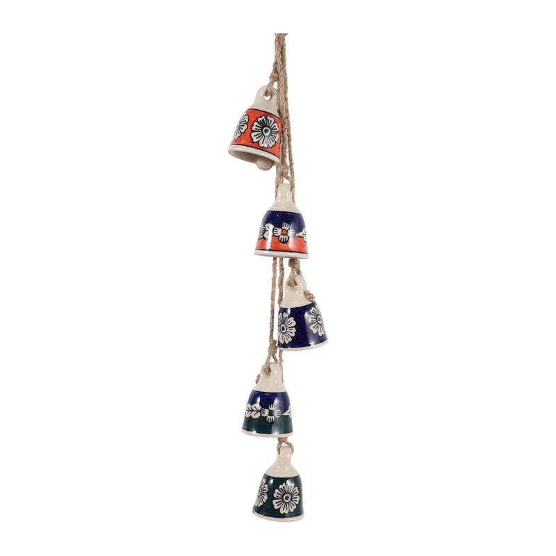 Ceramic Jute Bells and Windchimes Hanging - 37" Blue/Green - 3" x 3" x 37" - Blue - 3" x 3" x 37"