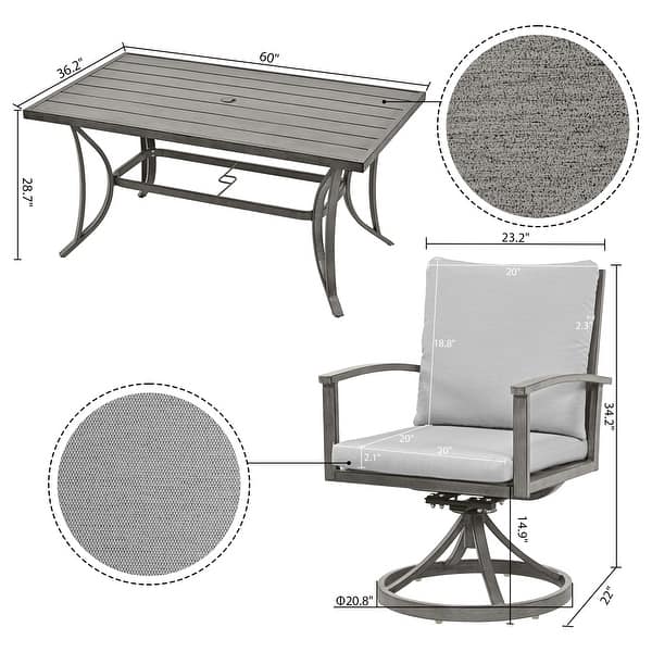7-Piece Aluminum Patio Dining Set with 6 Swivel Dining Chairs and Washable Cushions