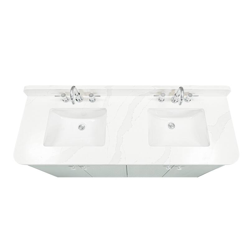 Haley Bathroom Vanity in Soft Sage with Alluring Quartz Top