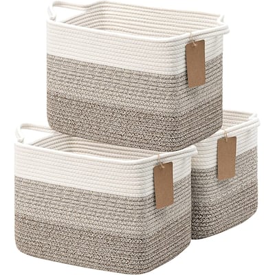 Woven Rope Storage Basket Set of 3, Closet Baskets for Toys, Books, Rectangle Decorative Baskets - 10"D x 13"W x 9"H