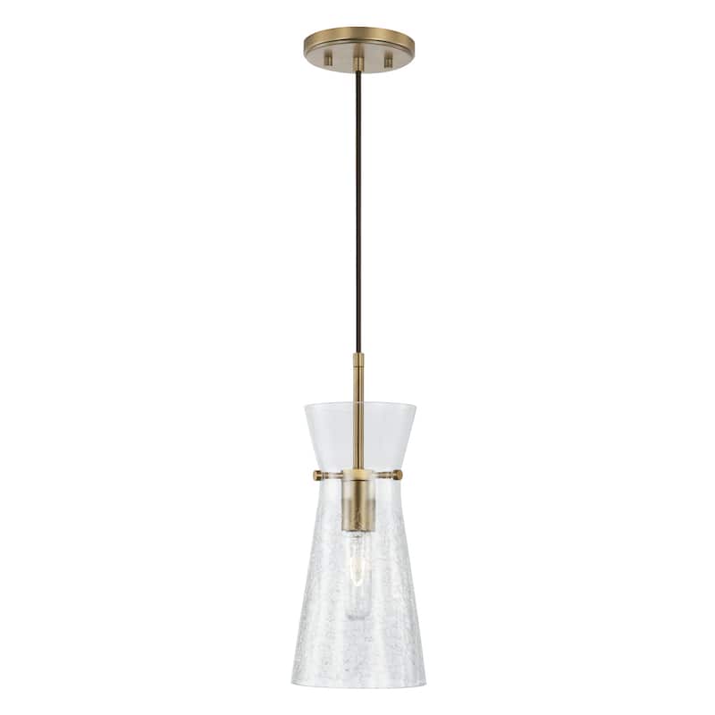 6" 1-light Pendant w/ Clear Half-Crackle Tapered Glass - Aged Brass