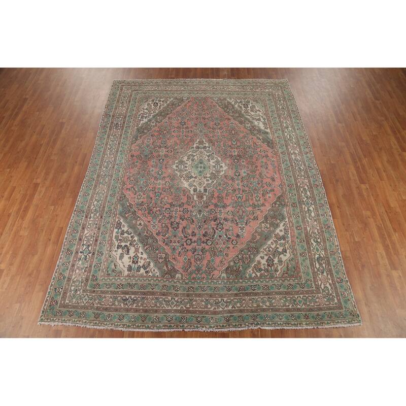Pink Geometric Hamedan Persian Vintage Area Rug Handmade Wool Carpet - 8'5"x 11'4"
