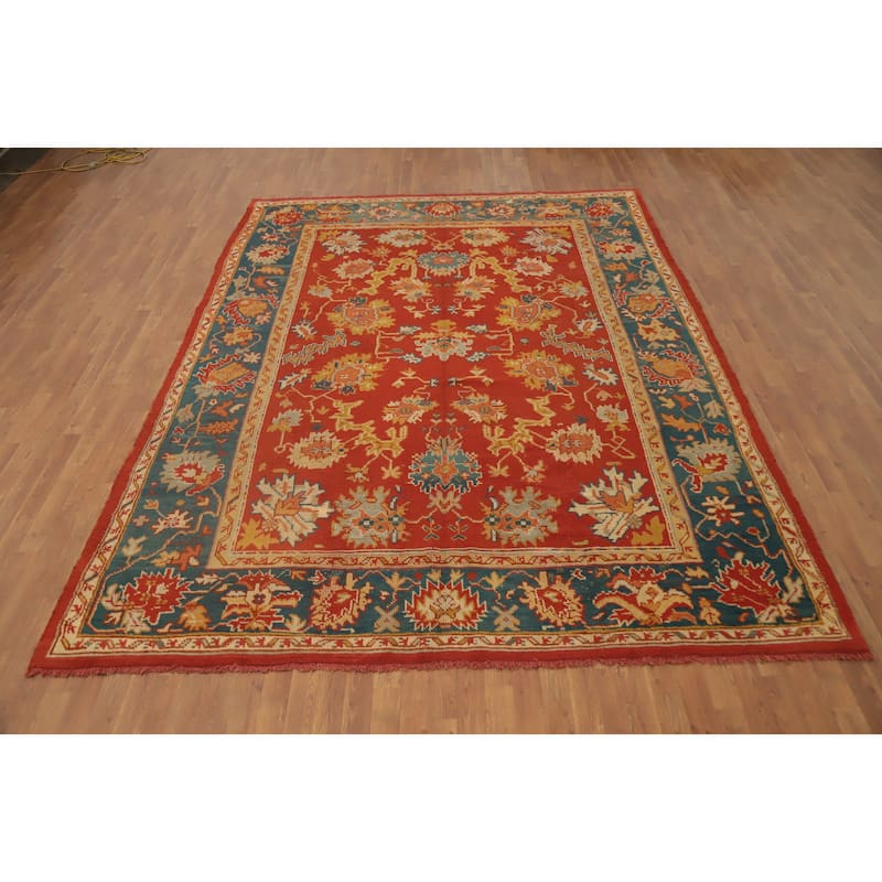 Hand Knotted Oriental 100% Wool Carpet Transitional Floral Oranges & Rust Oushak Area Rug - 11' 4'' X 8' 8''