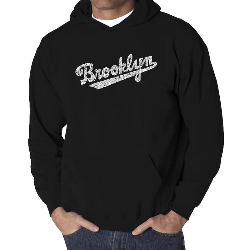 LA Pop Art Men's Word Art Hooded Sweatshirt - New Brooklyn - Black - XL