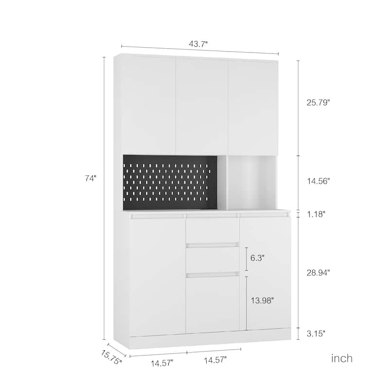 74" Modern Kitchen Pantry Cabinet with Charging Station, Microwave Stand, Drawer & Storage Cupboards