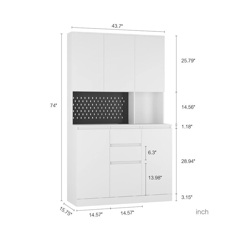 Roomfitters 74" Kitchen Pantry Cabinet with Charging Station & USB Ports, Large Food Storage Cupboard, Microwave Stand