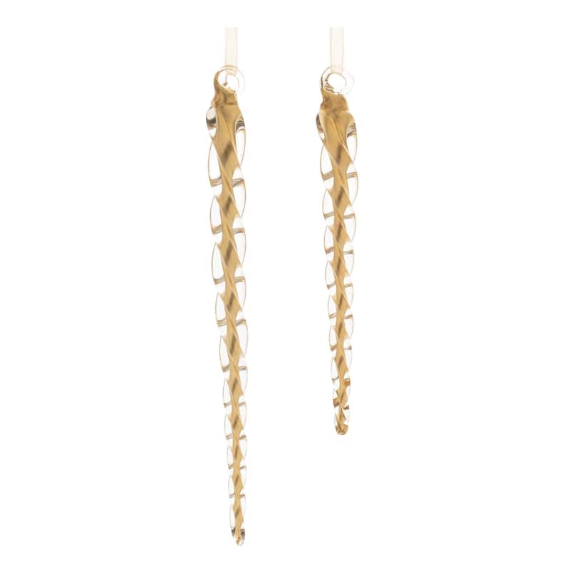 Glass Icicle Ornaments Set of 12 for Christmas Tree Decoration - 0.25" x 0.25" x 6.5" - Gold