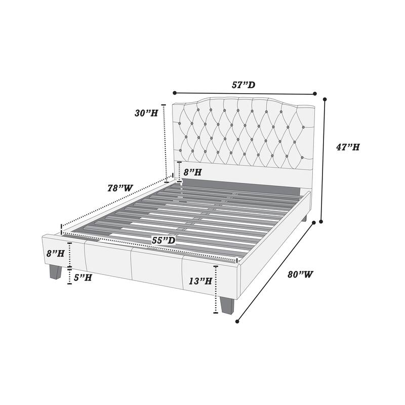 Modern Gray Velvet Full Size Bed with Tufted Headboard
