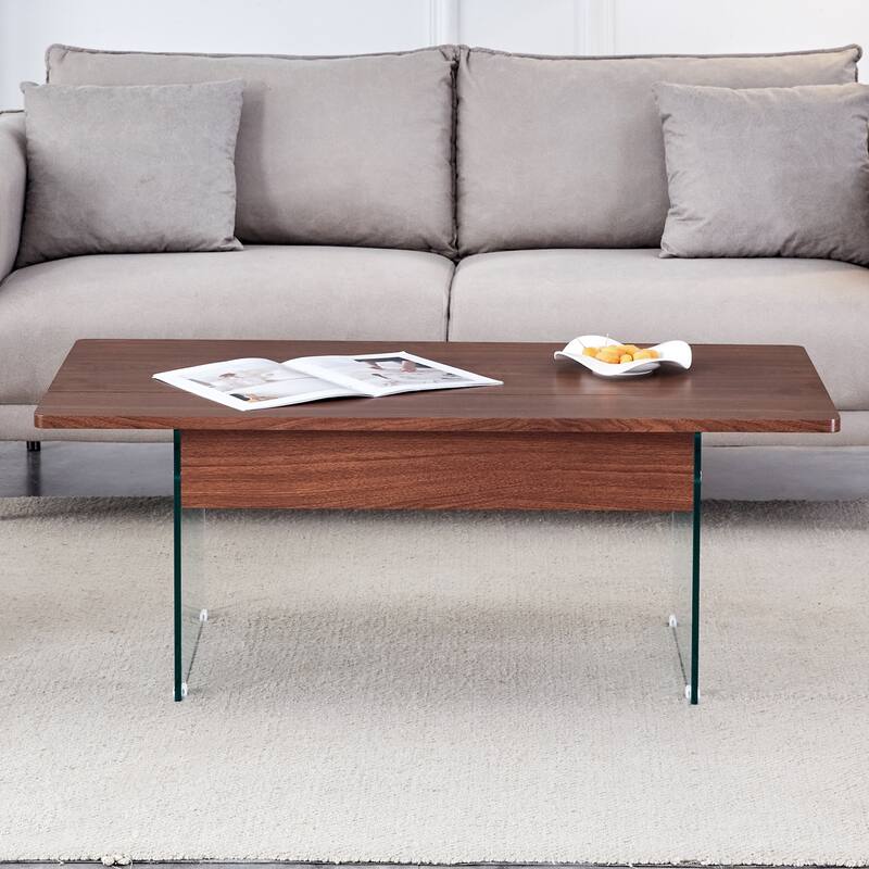 Roomfitters Lift Top Coffee Table with Glass Legs and Storage, Light Wood Grain Finish, Modern Living Room Style