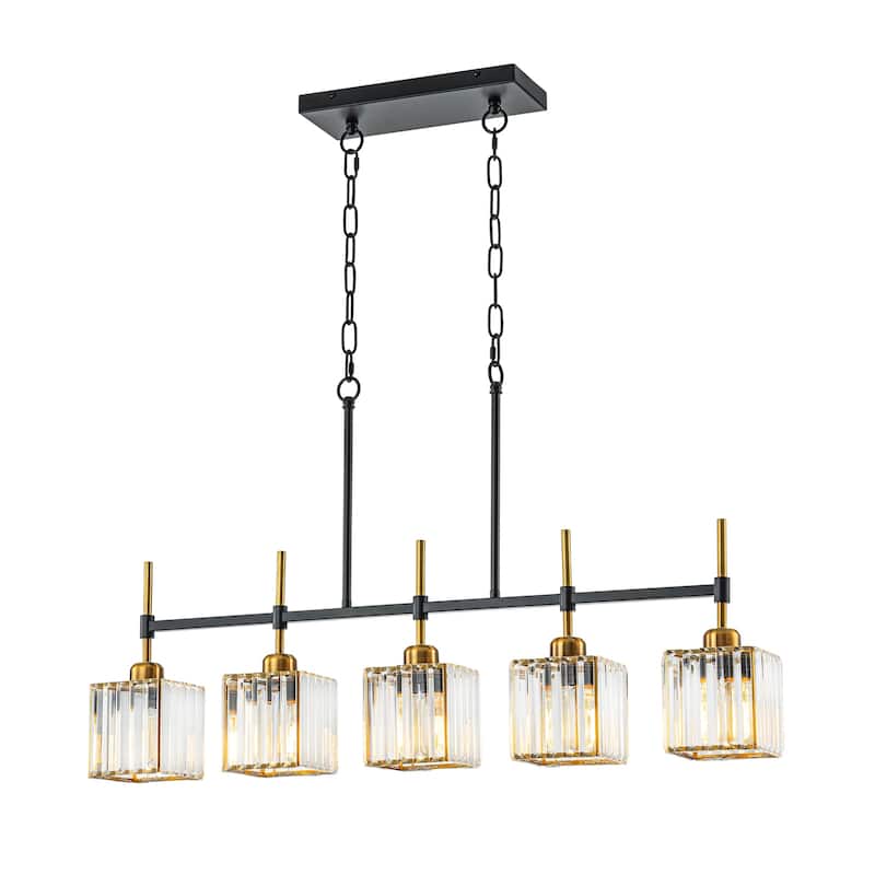 5-Light Modern Linear Crystal Chandelier kitchen island Pendant Lighting for Dining Room