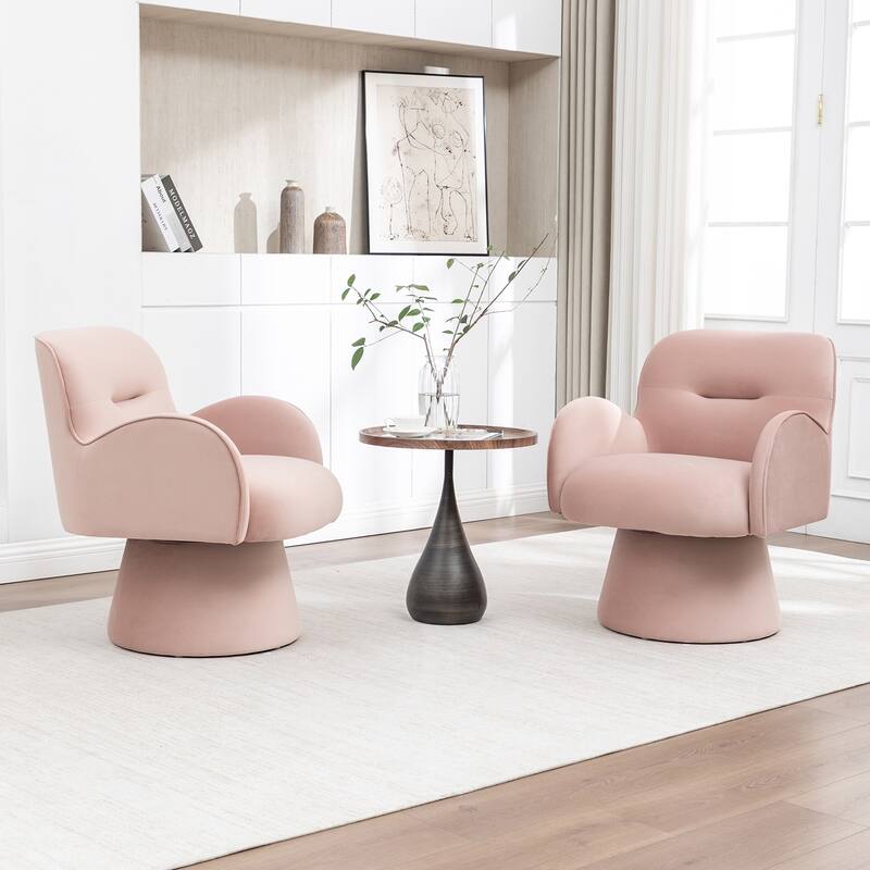 SEYNAR Modern Glam Velvet 360 Degree Swivel Armchair Set of 2 - Pink
