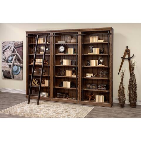 Avondale 8' Tall Bookcase Wall With Ladder, Storage Organizer, Display Shelf for Office, Brown - 120"W x 94"H x 15"D