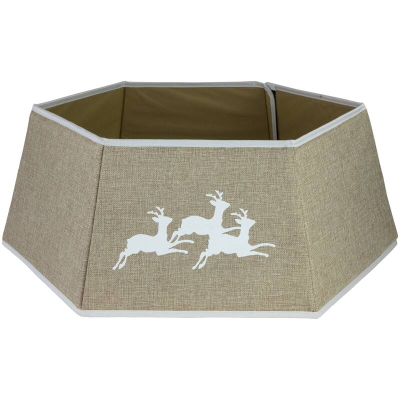26" Beige Burlap with Reindeer Hexagonal Christmas Tree Collar