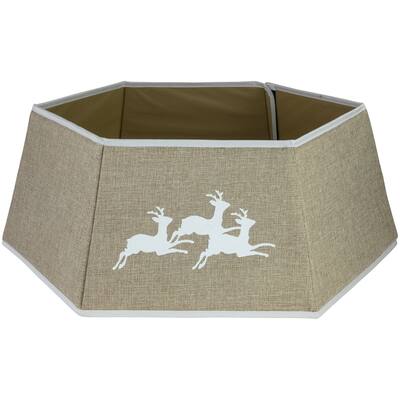 26" Burlap with Reindeer Hexagonal Christmas Tree Collar