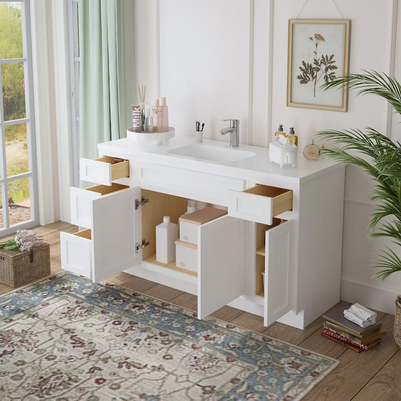 Vanity Art 57" Oak Freestanding Bathroom Vanity Cabinet without Top