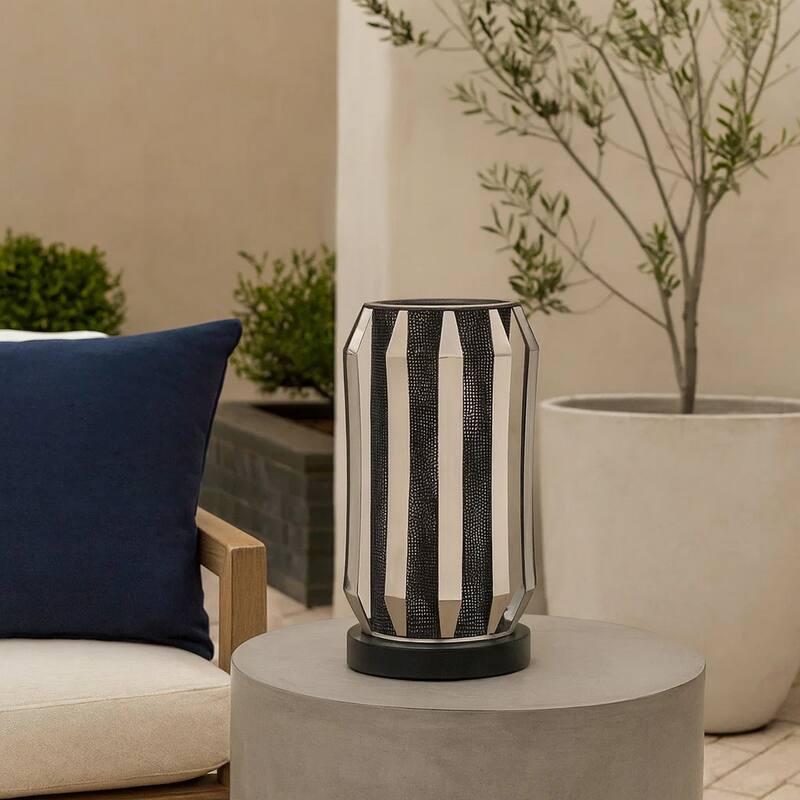 Pin 13 Inch Table Lamp, Accent Cylinder Metal Shade, Round Base, Black