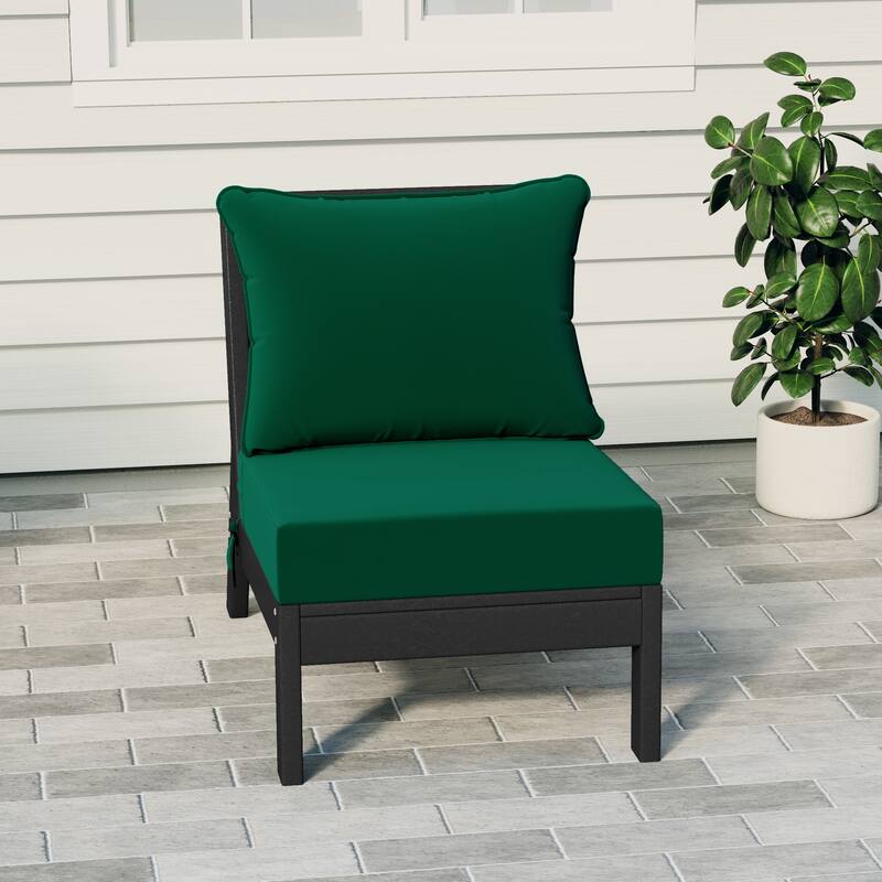 Birchwood All Weather HDPE Outdoor Patio Deep Seating Black Armless Chair With Cushions (1-Piece) - Black/Green