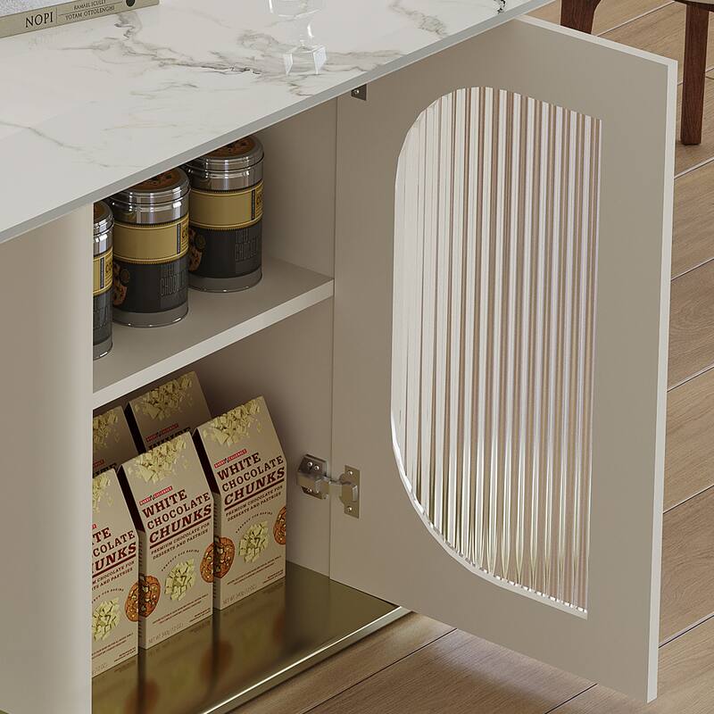 7-Piece Kitchen Table Set with 6 Velvet Chairs, Dining Table Set with Storage Cabinets for Dining Room