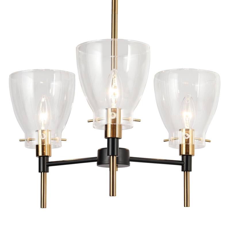 Modern 3-Light Black Gold Chandelier Glass Pendant Light for Dining Room - 16" D x 10'' H