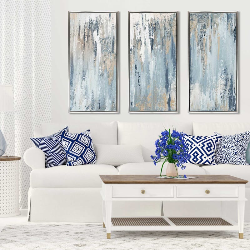 "Blue Illusion I" Print in Floating Canvas, Set of 3 - Blue