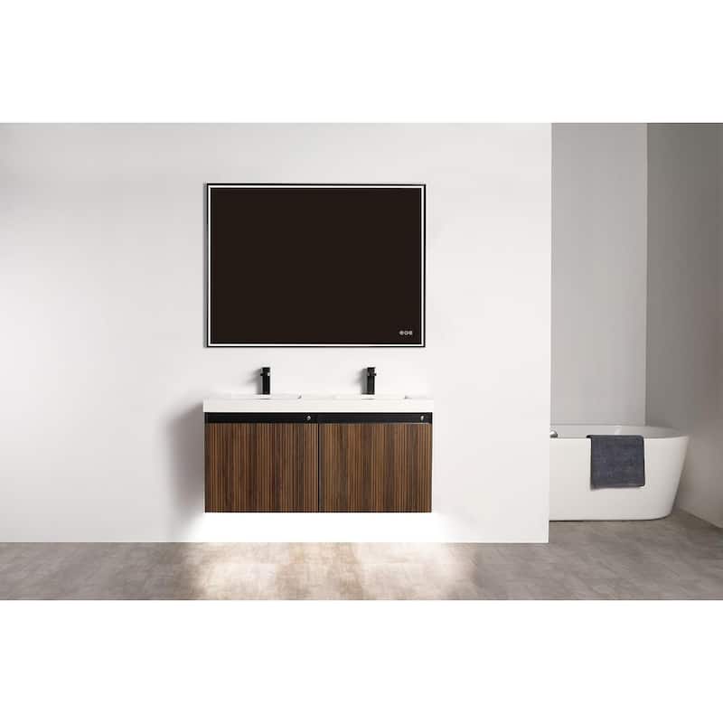 Blossom Lille Brown Walnut Floating Vanity with LED & Acrylic Sink - 48 Inches