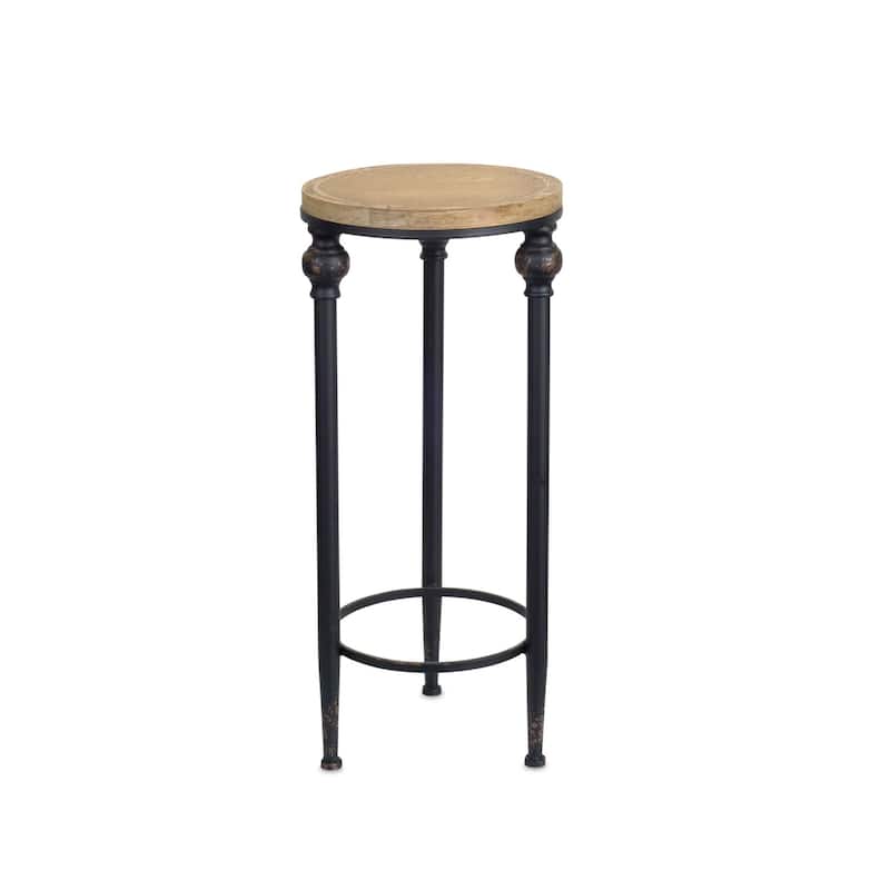 HomeRoots Set Of Two 12" Black And Brown Solid Wood Round End Tables - 15
