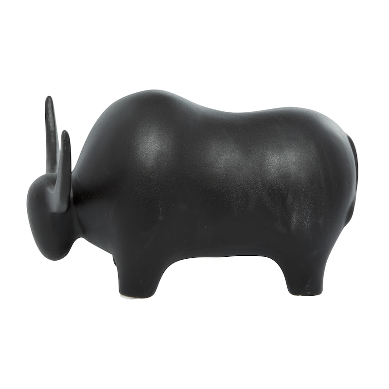 Black Ceramic Bull Sculpture - 8 x 11 x 7