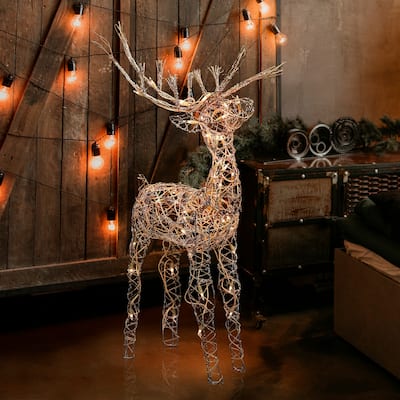 Alpine Corporation Standing Rattan Reindeer Decoration with White Halogen Lights