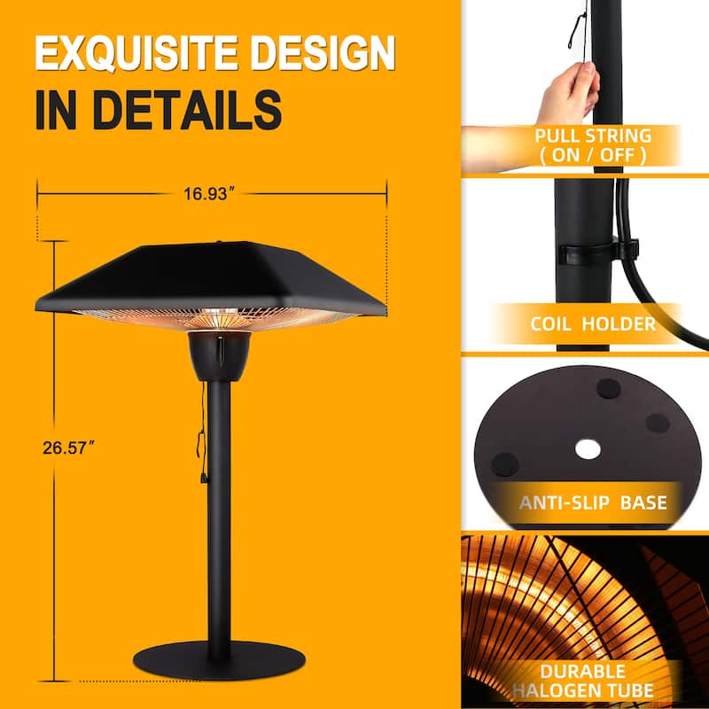 1500W Electric Tabletop Patio Heater, Infrared Electric Outdoor Heater, Portable Heater 5100 BTU