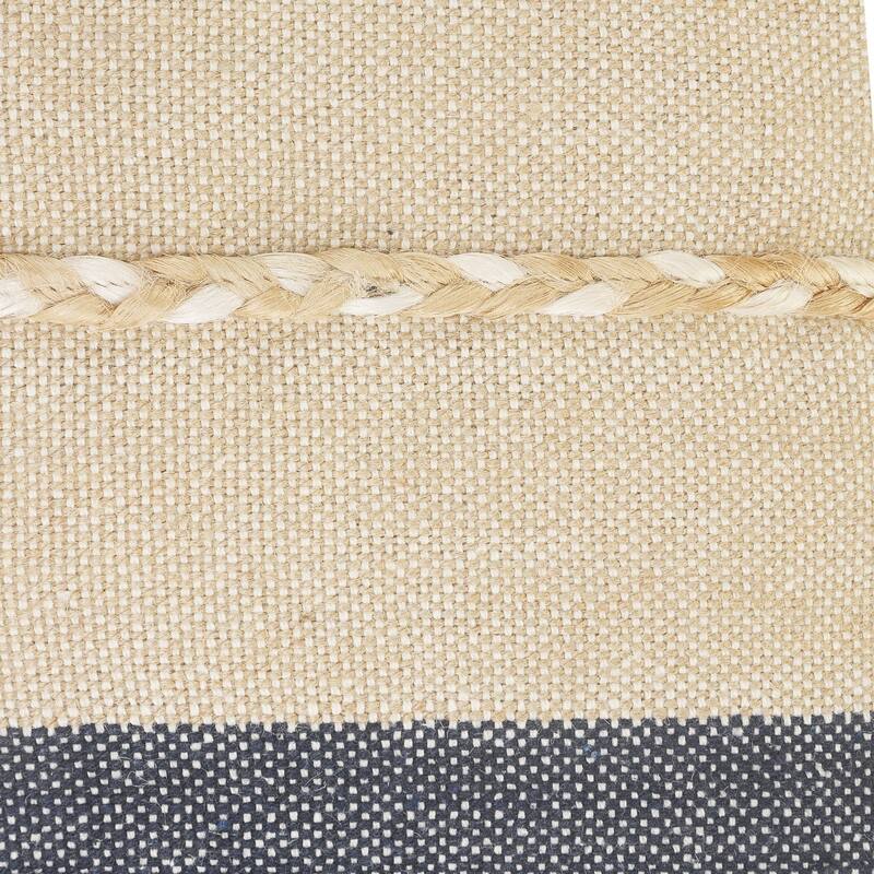 20" Tan and Blue Striped Square Throw Pillow with Jute Braiding