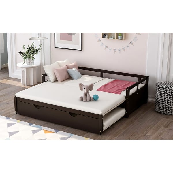 slide 2 of 9, Espresso Twin Size Extending Daybed with Trundle, Wooden Daybed with Trundle Brown