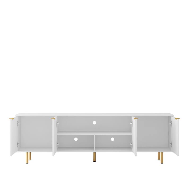 Modern Wood TV Stand with Power Outlet and Doors