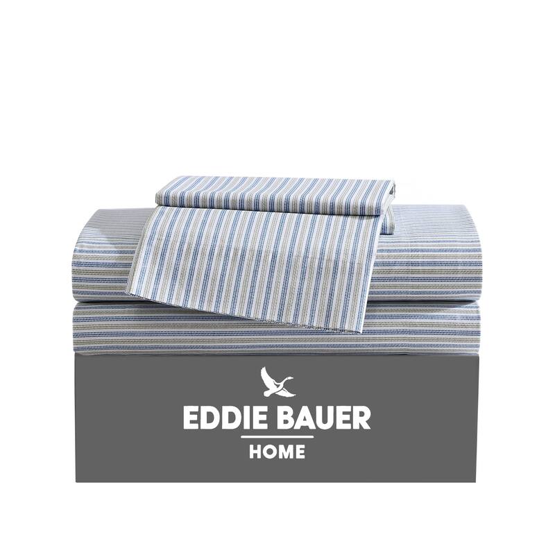 Eddie Bauer Printed Cotton Percale Deep Pocket Sheet Set - King - Ticking Stripe Green