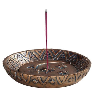 Q-Max 5"W Bronze Celestial Incense Burner Plate Incense Holder Home Decor