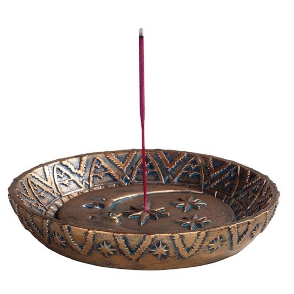 Q-Max 5"W Bronze Celestial Incense Burner Plate Incense Holder Home Decor