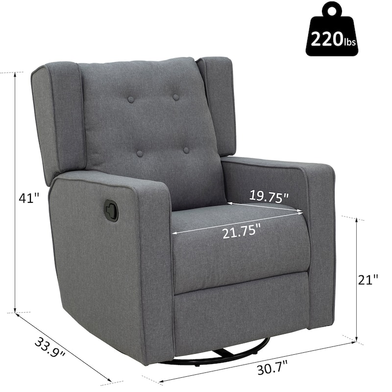 HomCom Grey Polyester Linen Upholstered Swivel Recliner Chair