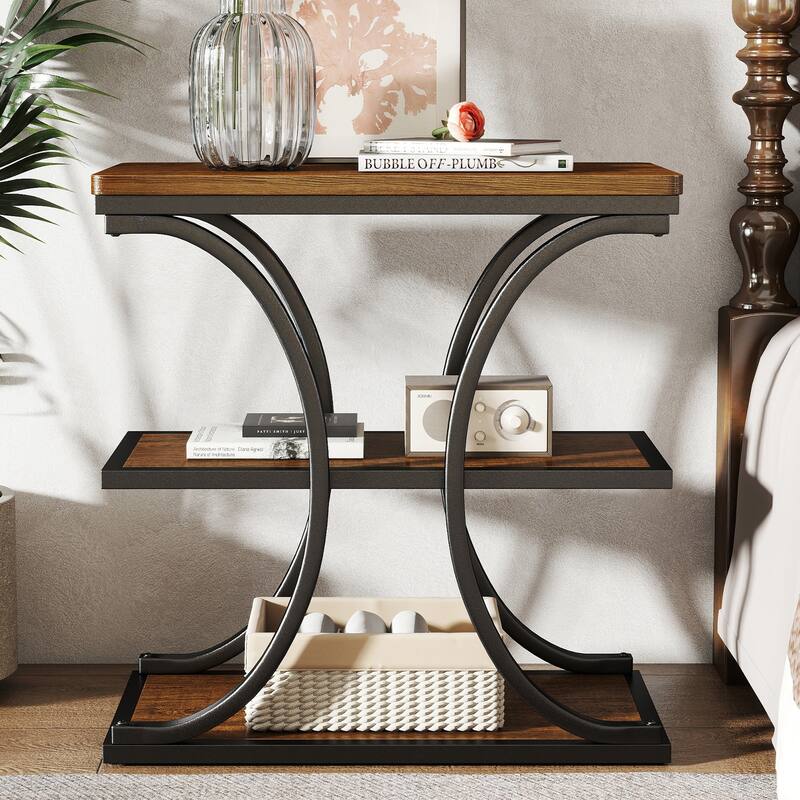 3-Tier Wood End Table Industrial Sofa Side Table with Storage Shelves - 23.62"L x 11.81"W x 23.62"H
