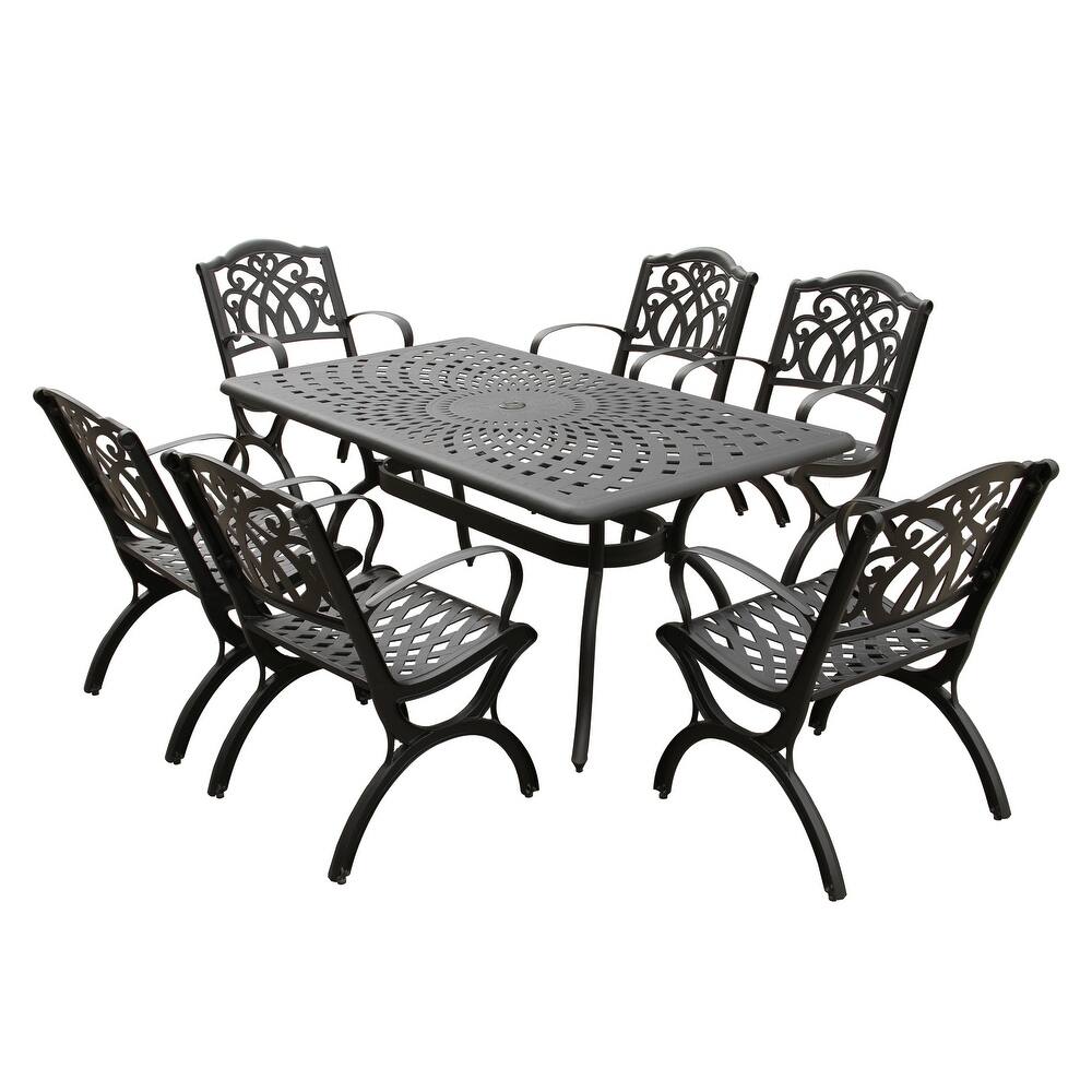 Modern Ornate Outdoor Mesh Aluminum 67-in Rectangular Patio Dining Set with Six Chairs