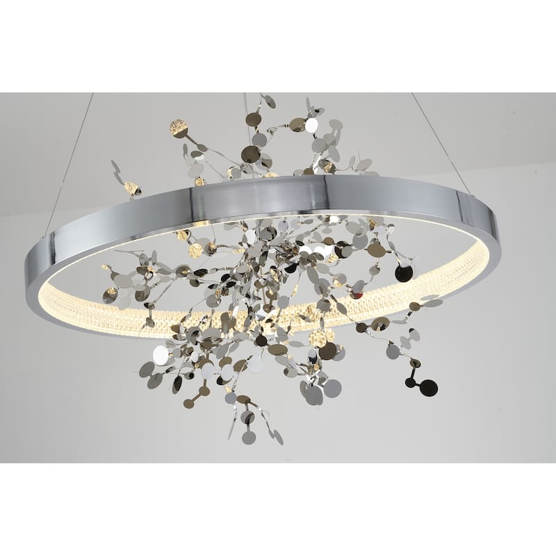 1-Light Chrome Stainless Steel LED Chandelier With Confetti Interior