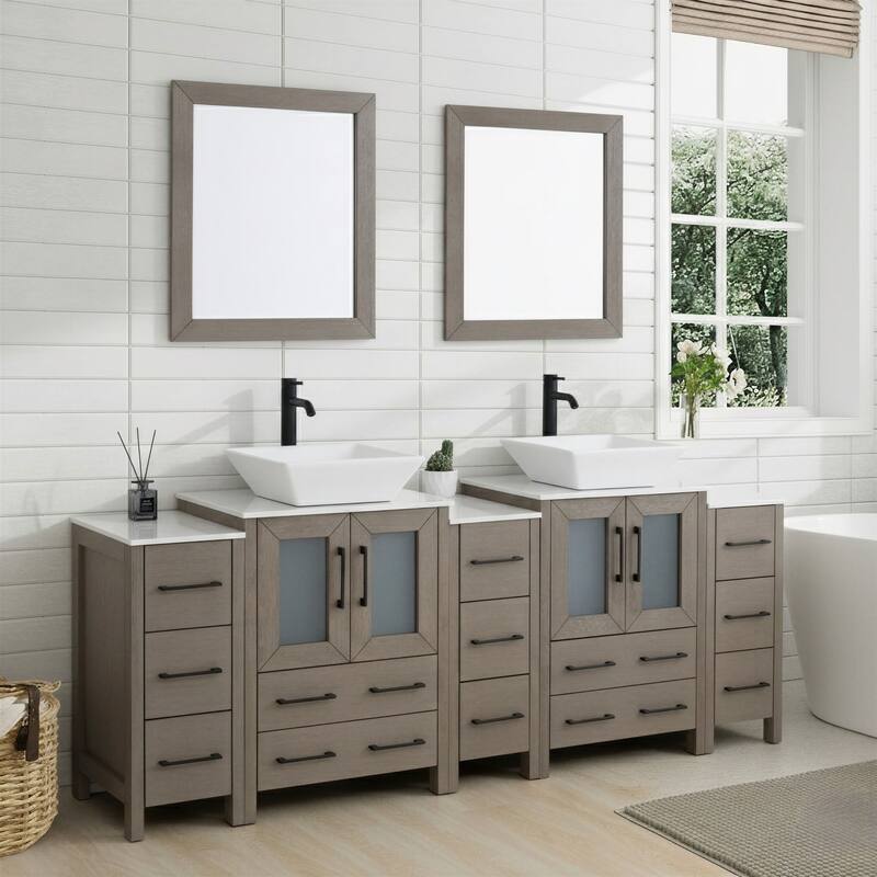 Vanity Art 84-Inch Double Sink Bathroom Vanity Set with Engineered Marble Top and Free Mirror - 84 W X 18.5 D X 31.1 H